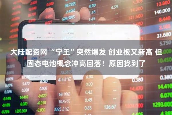 大陆配资网 “宁王”突然爆发 创业板又新高 但固态电池概念冲高回落！原因找到了
